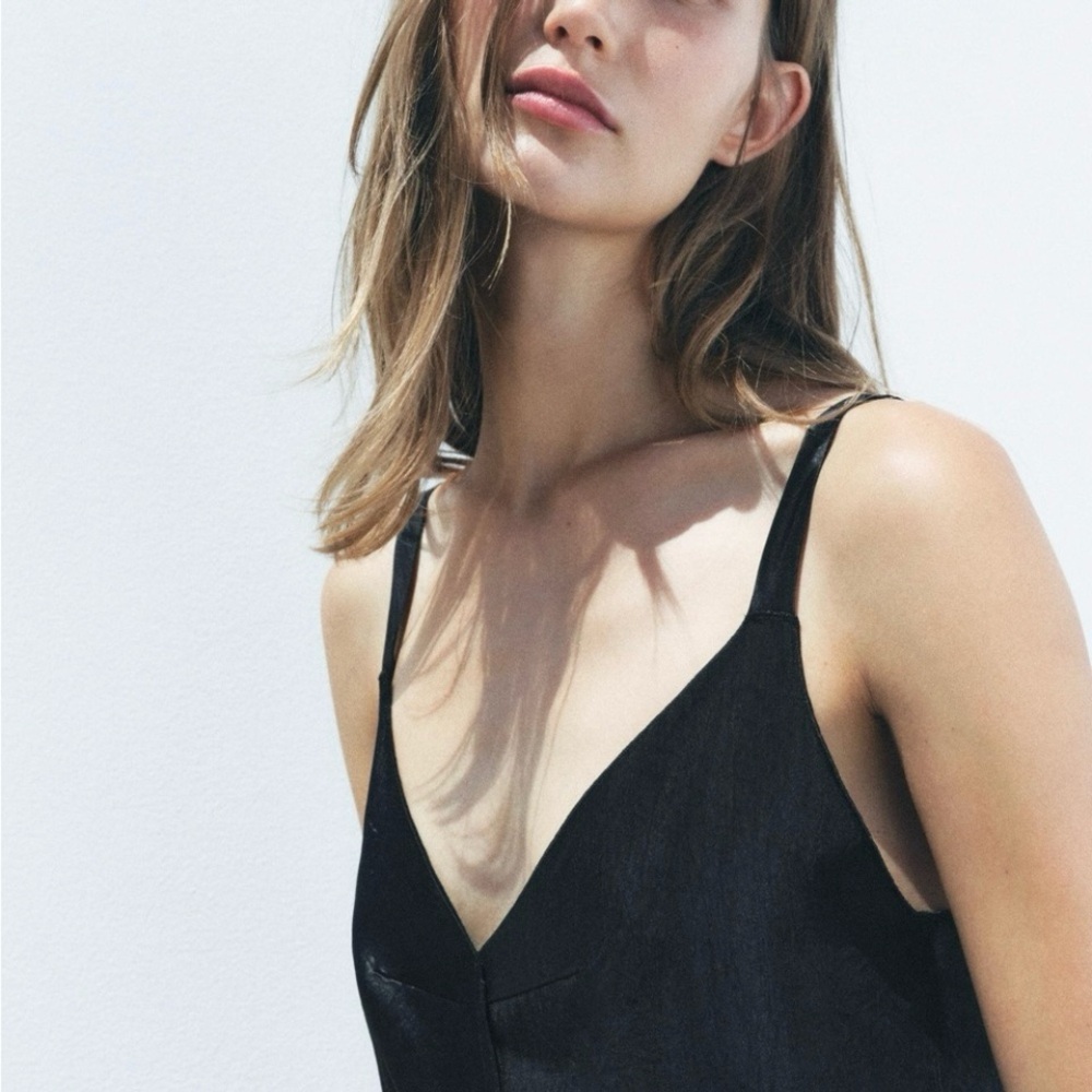 ZARA BLACK SATIN ACETATE MIDIDRESS - Picture 12 of 13